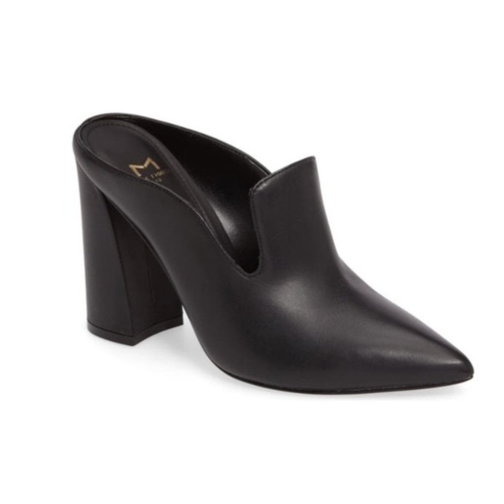 Marc Fisher Black Leather Regina Pointed Toe Mule Heels